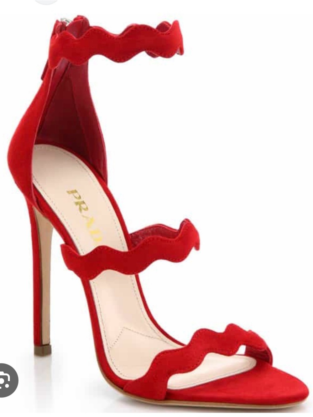 Prada Red Wavy Strap Suede Stiletto Sandals